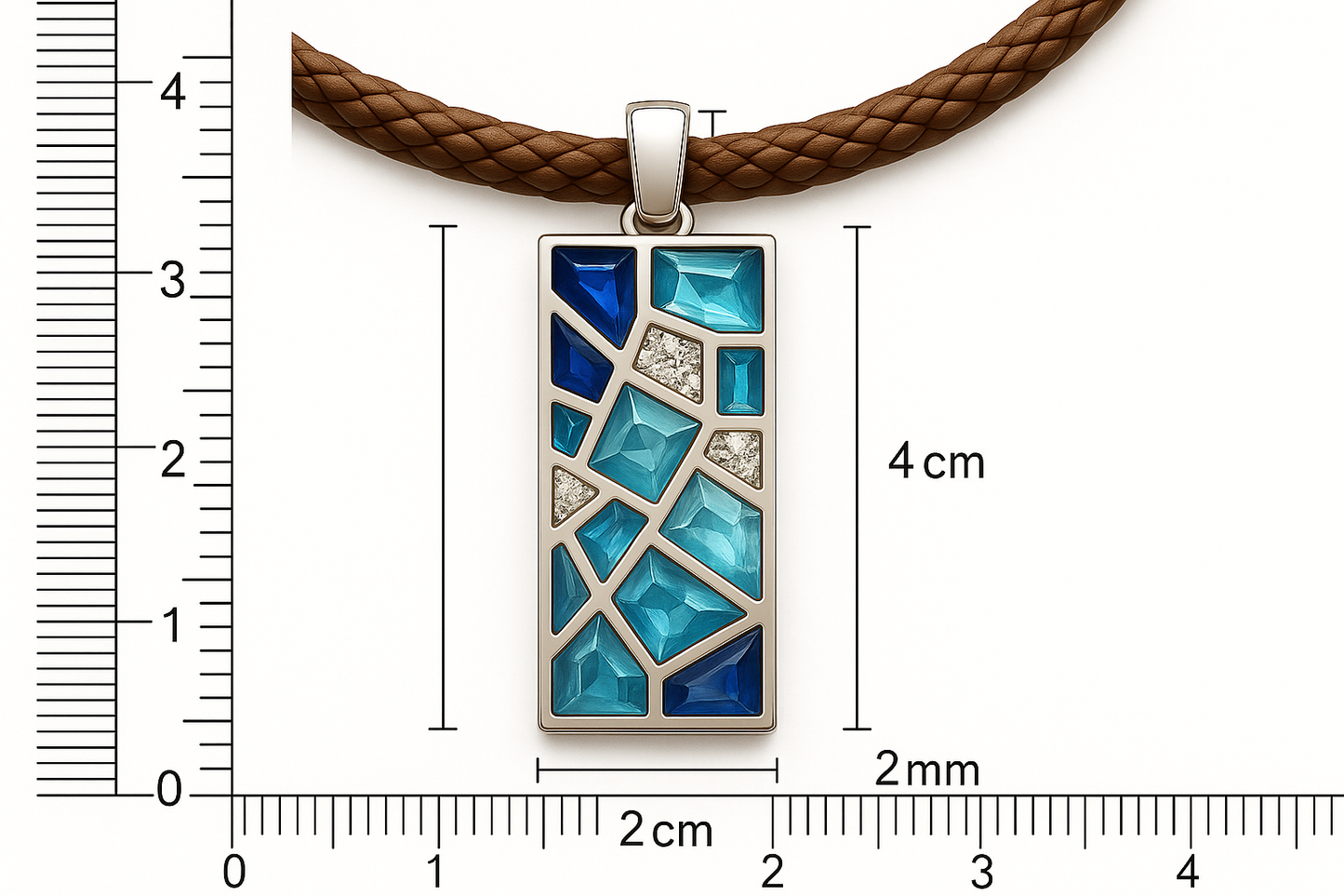 Blue Mosaic Pendant Measurement Guide - 2cm x 4cm x 2mm