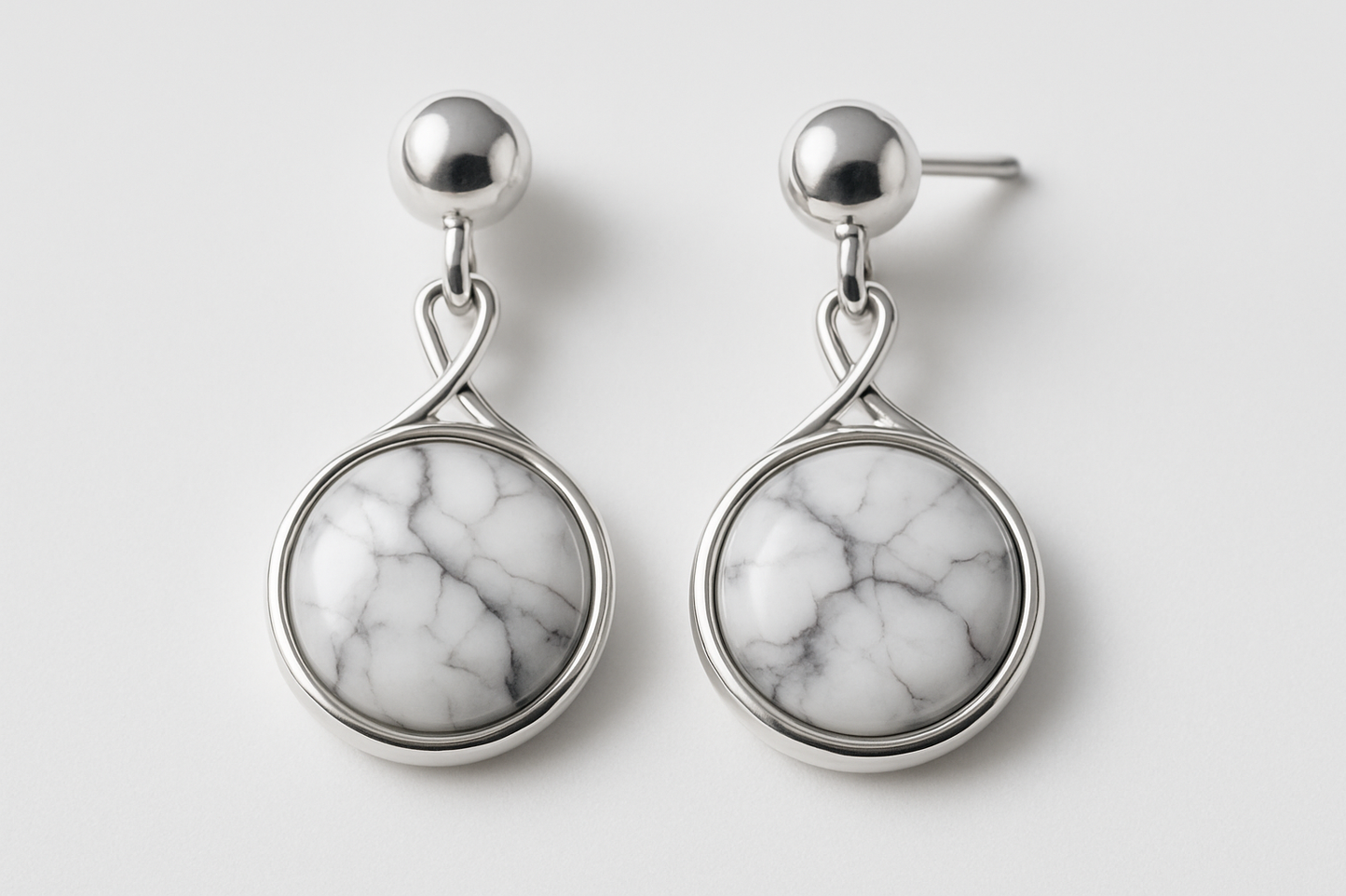 Silver earrings with marble stone accents
