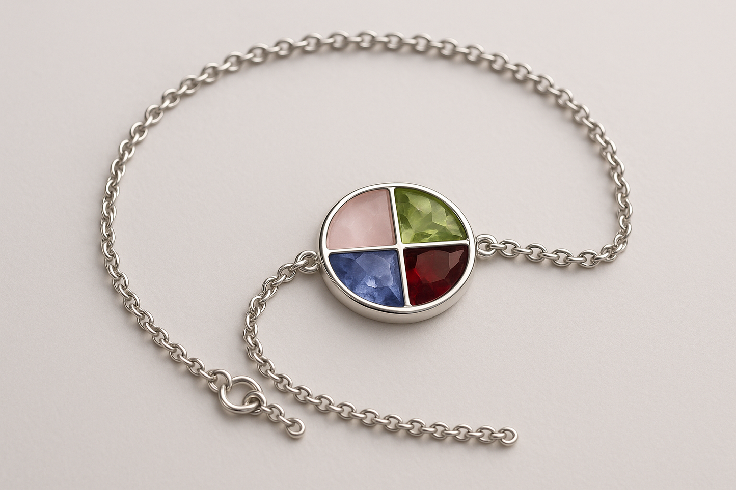 Thin silver bracelet with circular mosaic pendant