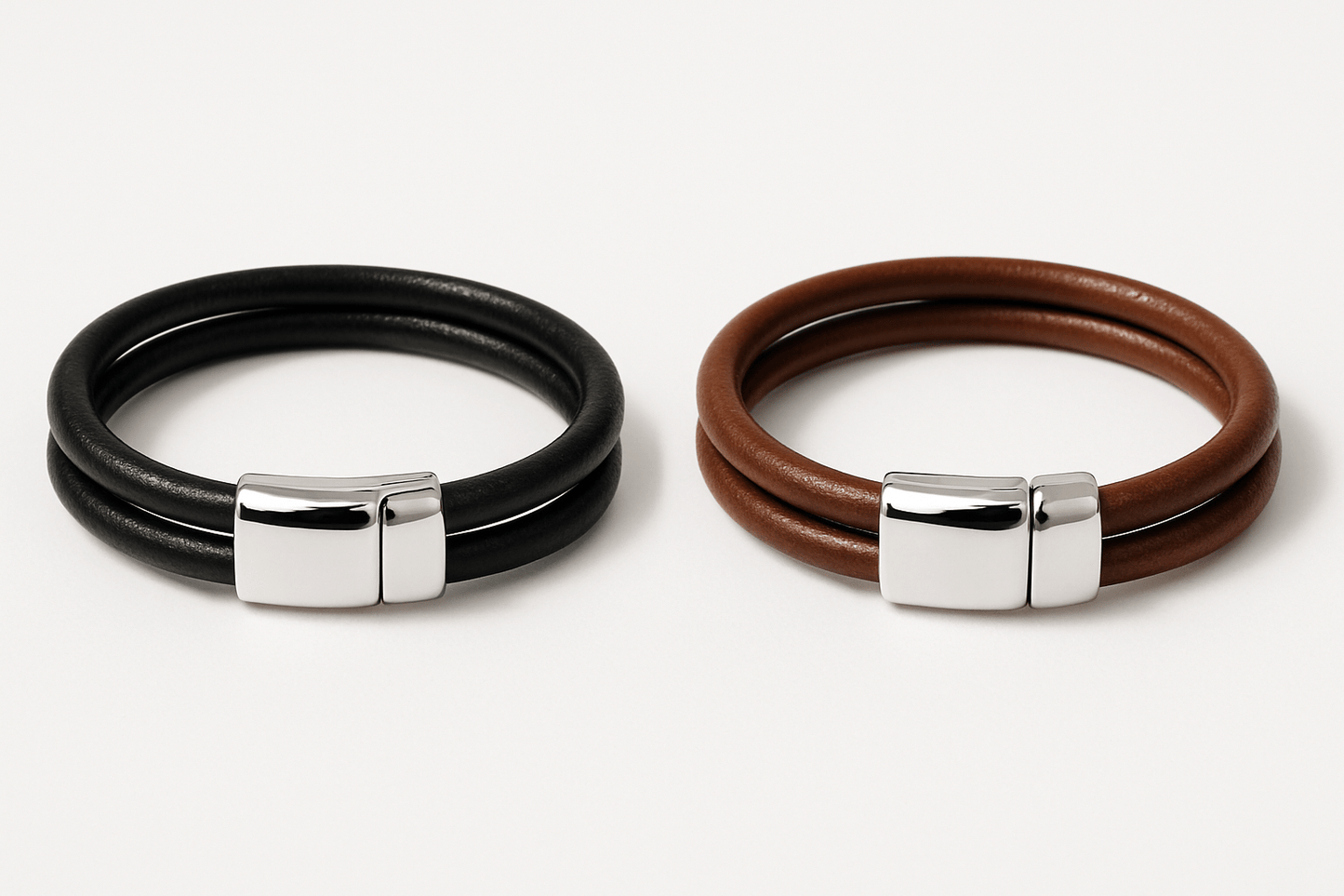 Lb4 Double bracelet leather S600525 - Rosa argento