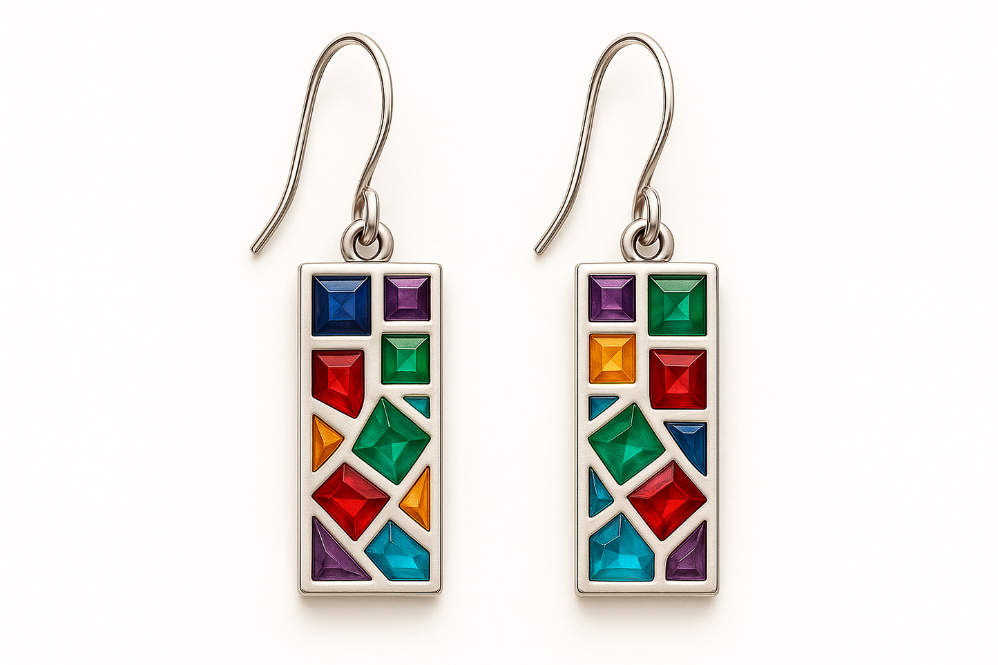 Two-row mosaic drop earrings matching pendant colors