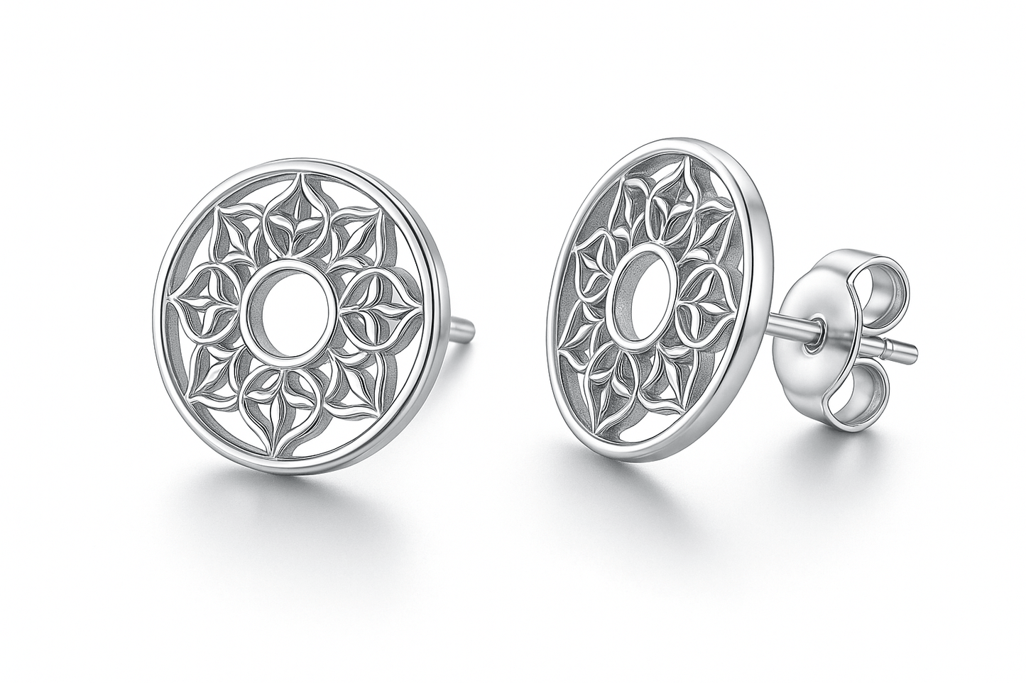 Sterling Silver Signature Earrings - Handcrafted Jewelry S400325 - Rosa argento