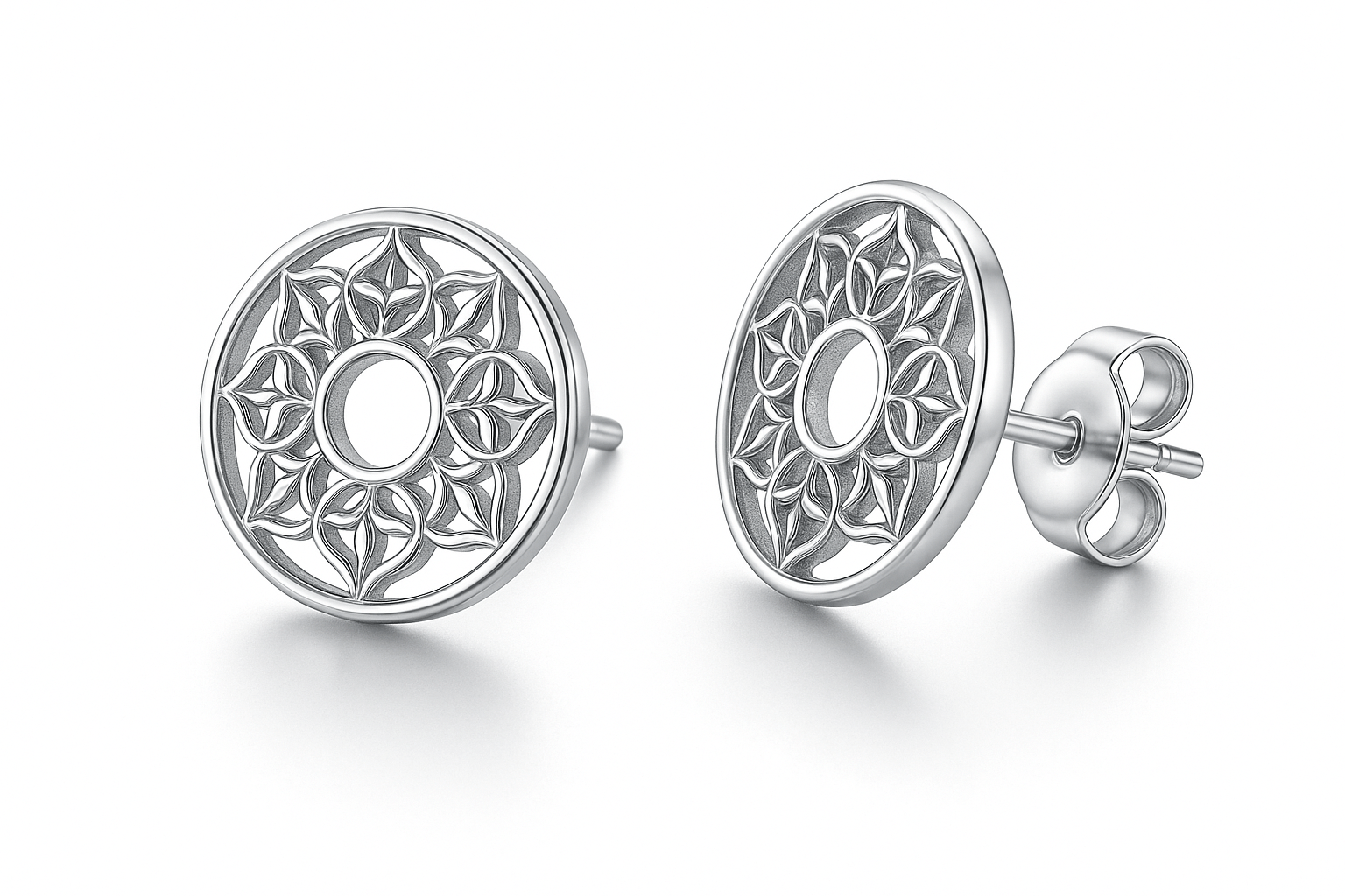 Sterling Silver Signature Earrings - Handcrafted Jewelry S400325 - Rosa argento