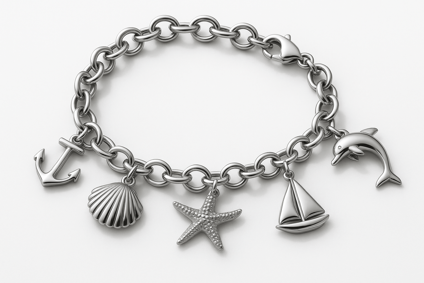 Sterling Silver Charm Bracelet - Handcrafted Jewelry S301525 - Rosa argento