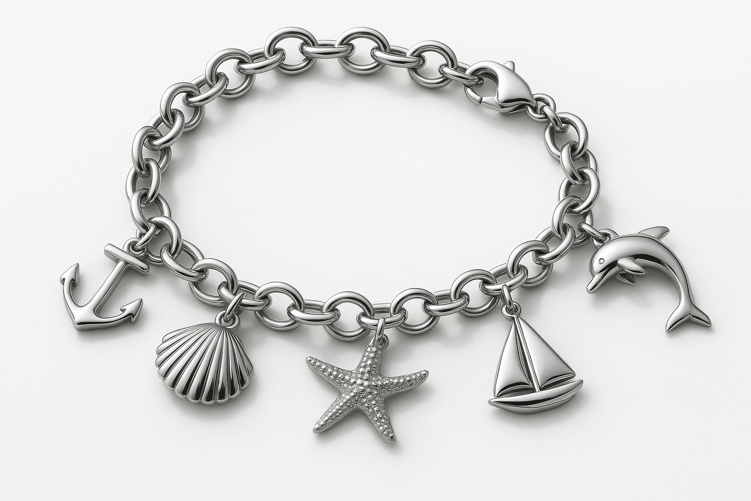 Sterling Silver Charm Bracelet - Handcrafted Jewelry S301525 - Rosa argento