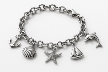 Sterling Silver Charm Bracelet - Handcrafted Jewelry S301525 - Rosa argento