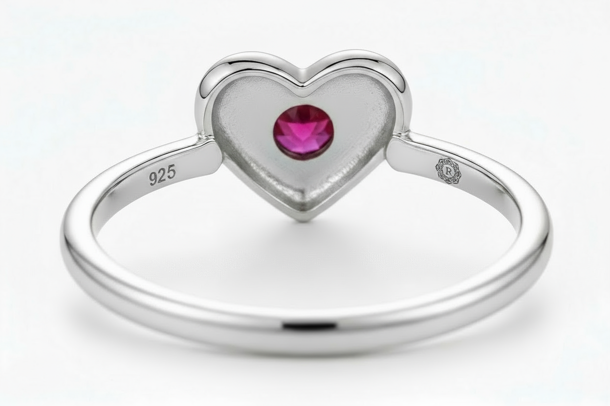 Back of ring with Rosa Argento logo engraved on top right and 925 on top left