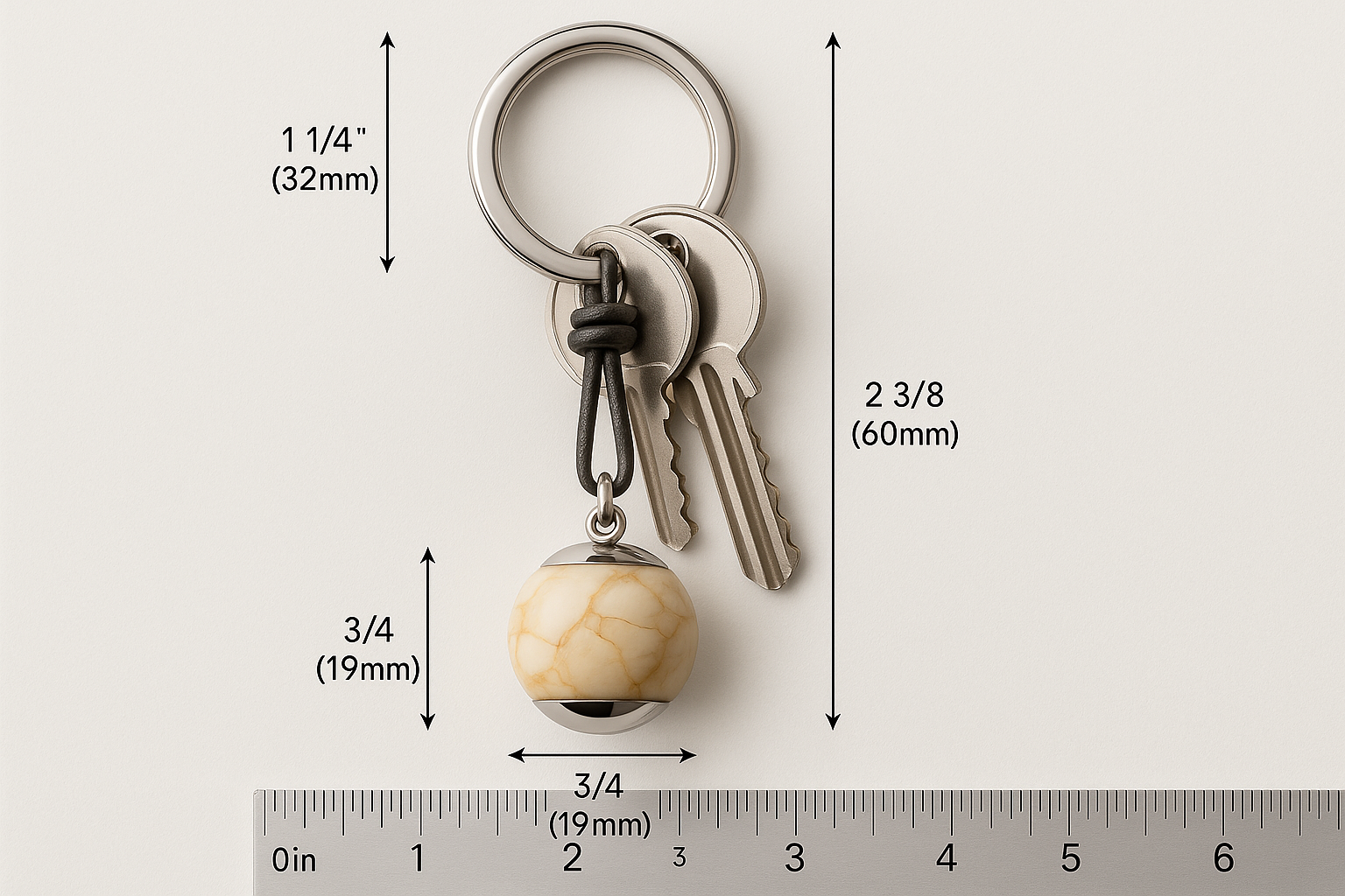 Beige Marble Keychain Measurement Guide