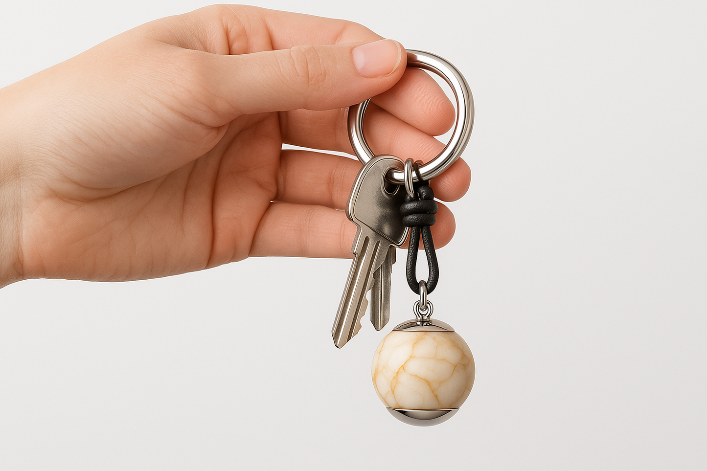Beige Marble Keychain with Keys Lifestyle