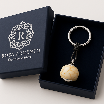Beige Marble Keychain with Rosa Argento Box