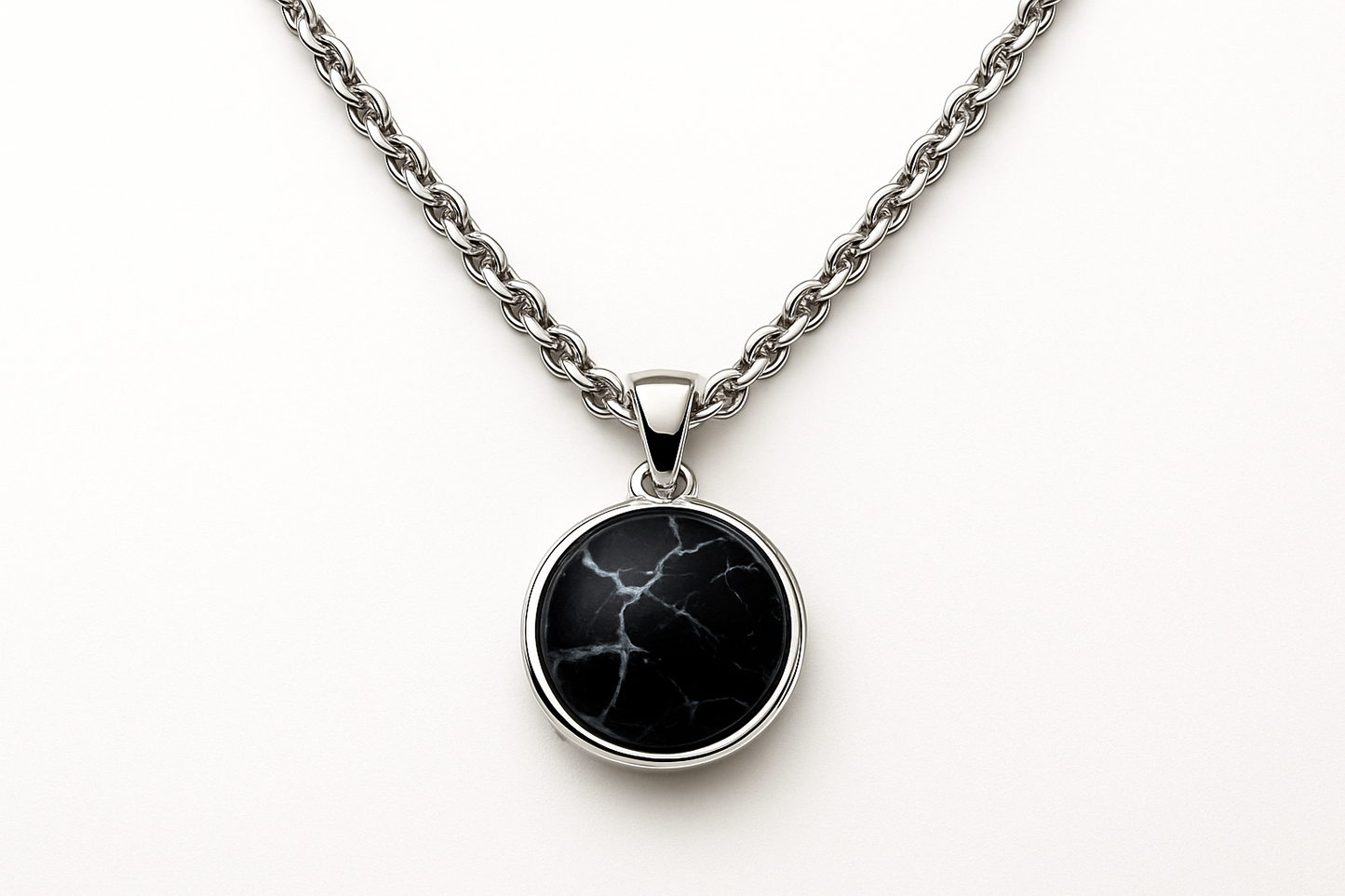 Black marble pendant with silver chain