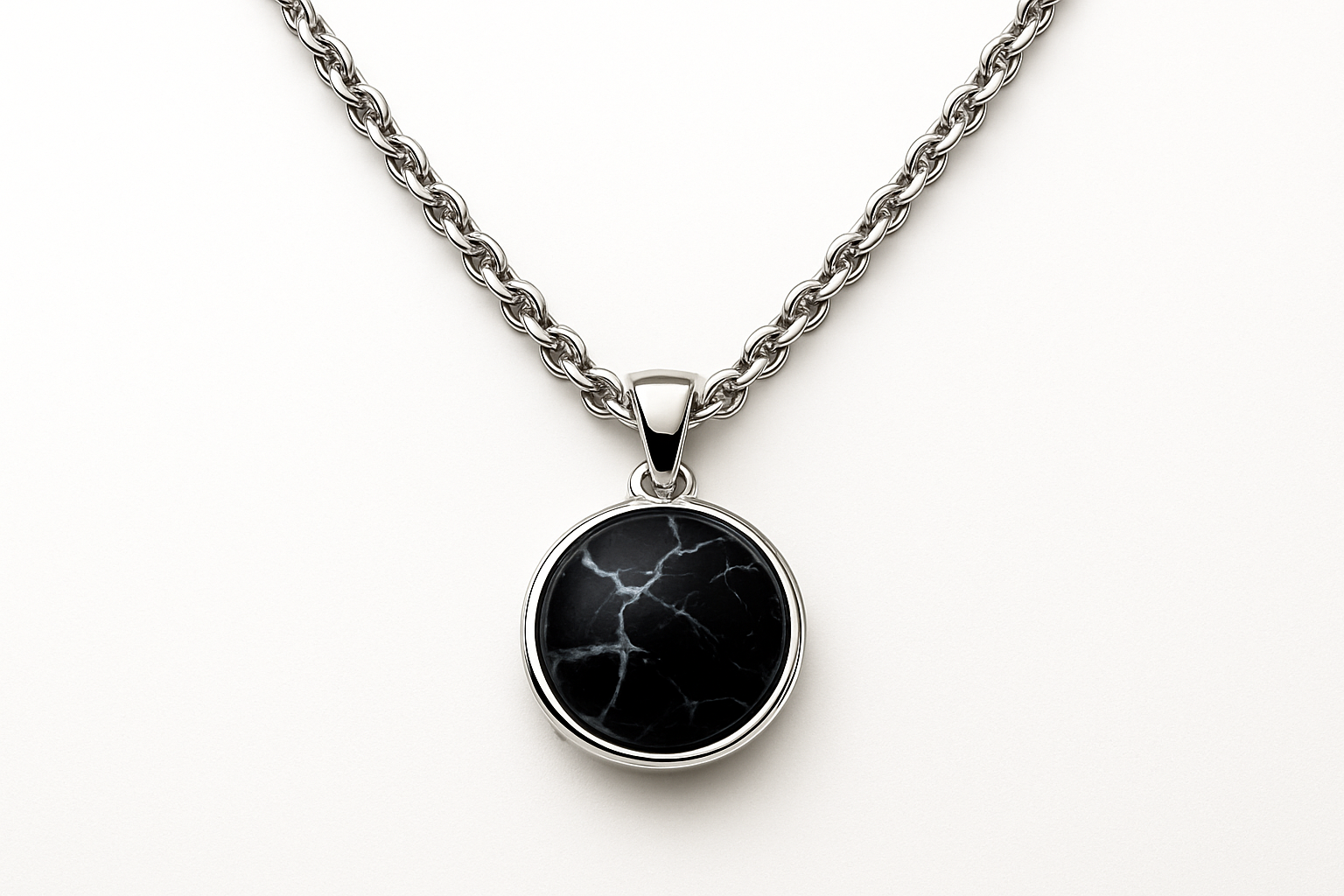 Black marble pendant with silver chain