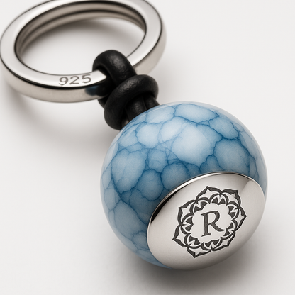 Blue Marble Keychain Engraving Detail Shot