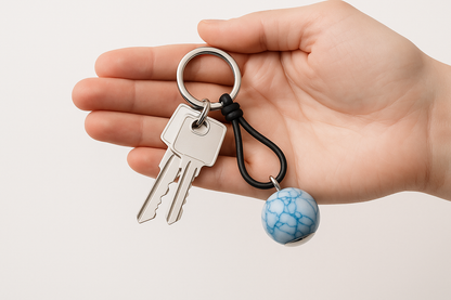 Blue Marble Keychain with Keys Lifestyle