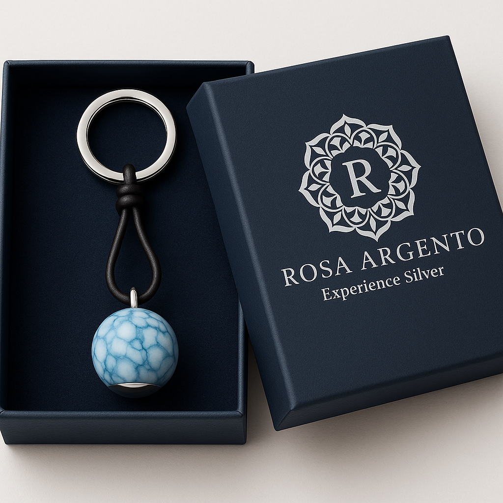 Blue Marble Keychain with Rosa Argento Box