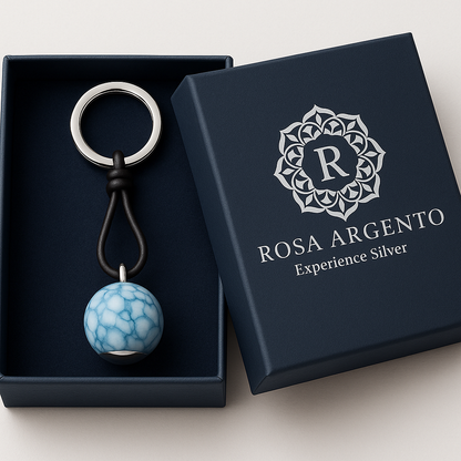 Blue Marble Keychain with Rosa Argento Box