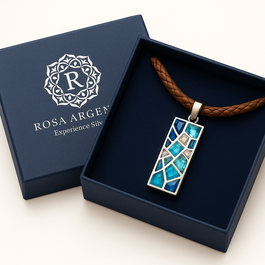 Blue Mosaic Pendant with Rosa Argento Box