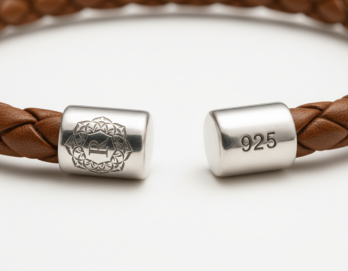 Bracelet end caps showing Rosa Argento logo and 925 engravings on the nodes
