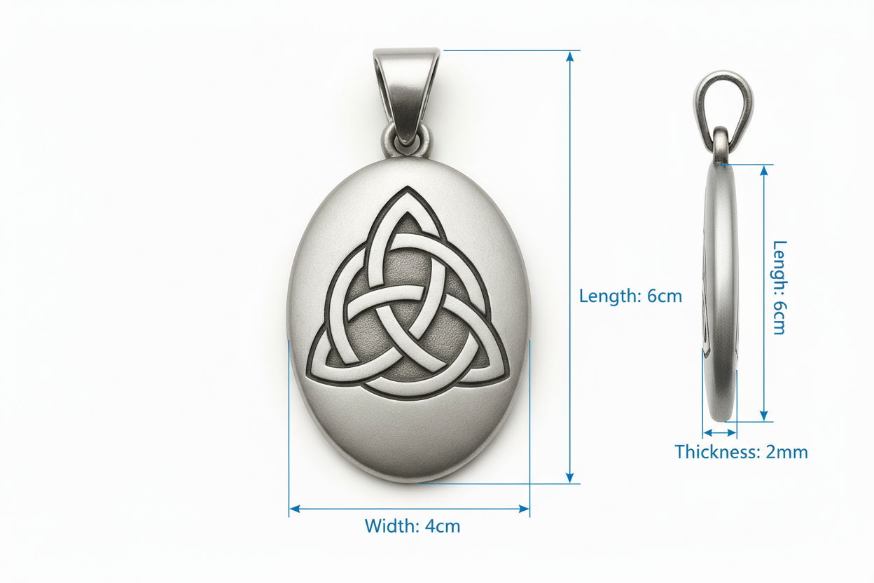 Celtic pendant measurements - 6cm length, 4cm width, 2mm thickness