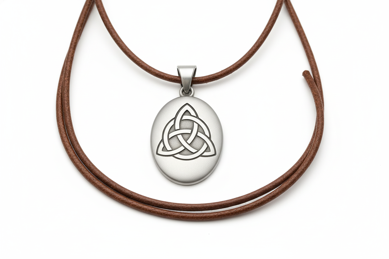 Celtic pendant on brown leather cord necklace
