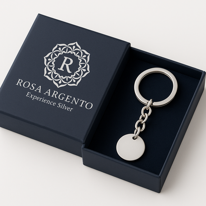 Circular Pendant Keychain with Rosa Argento Box