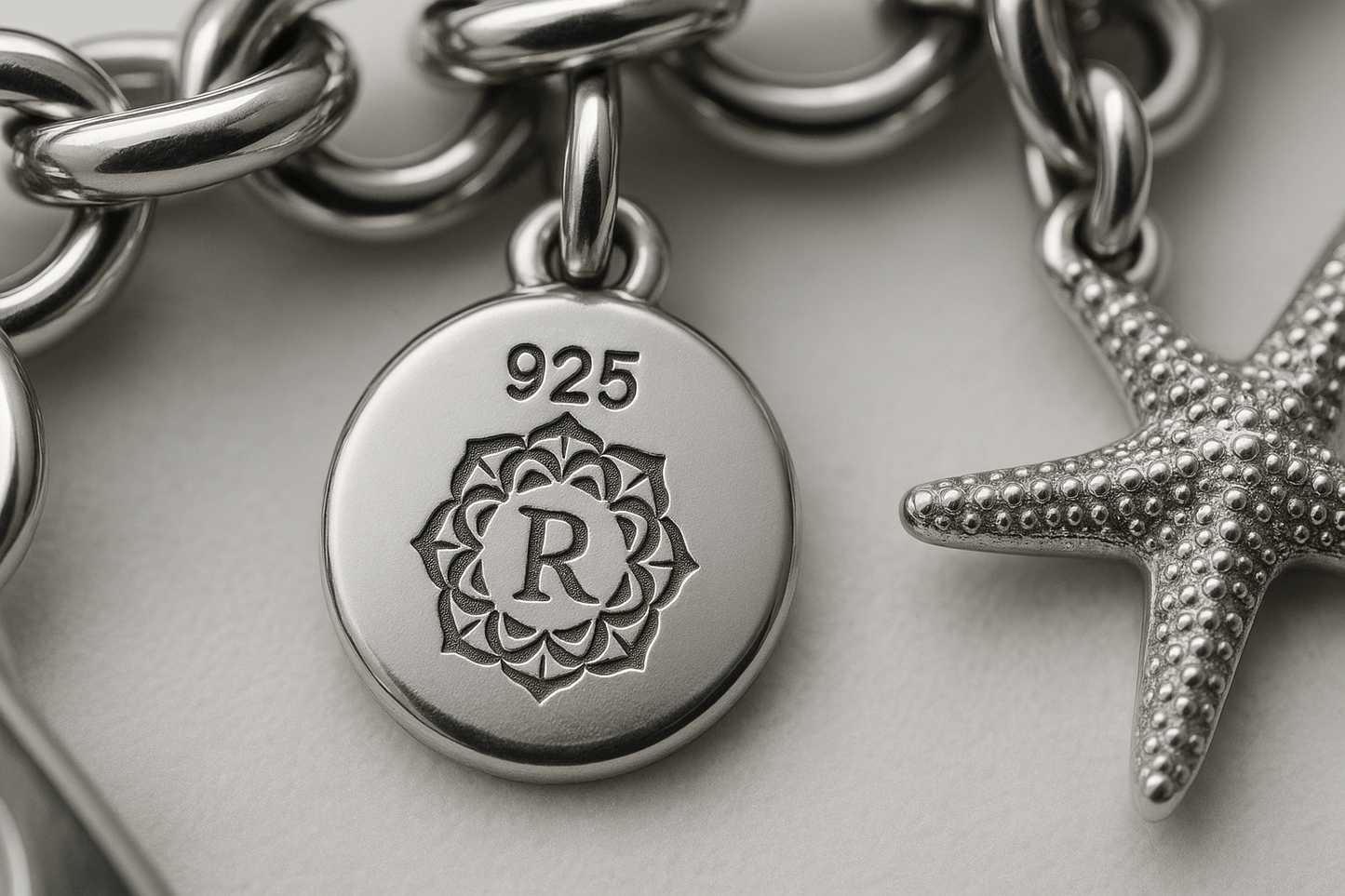 Sterling Silver Charm Bracelet - Handcrafted Jewelry S301525 - Rosa argento