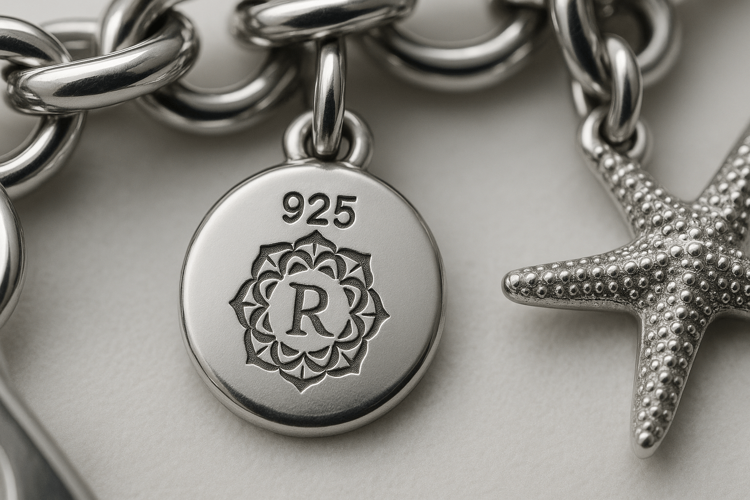 Sterling Silver Charm Bracelet - Handcrafted Jewelry S301525 - Rosa argento