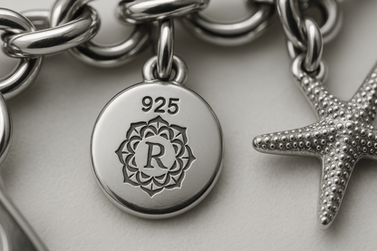 Sterling Silver Charm Bracelet - Handcrafted Jewelry S301525 - Rosa argento