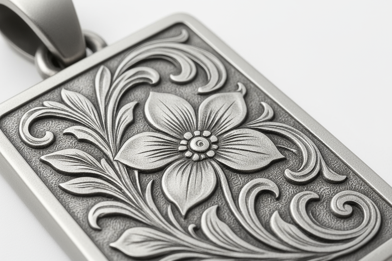Close-up of Psr23 pendant engraving details