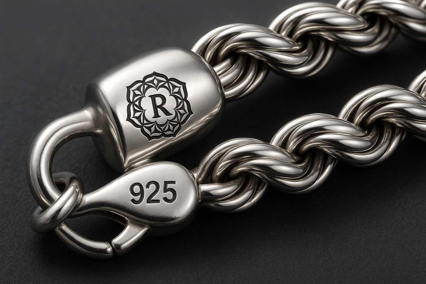 Close-up with 925 marking and logo