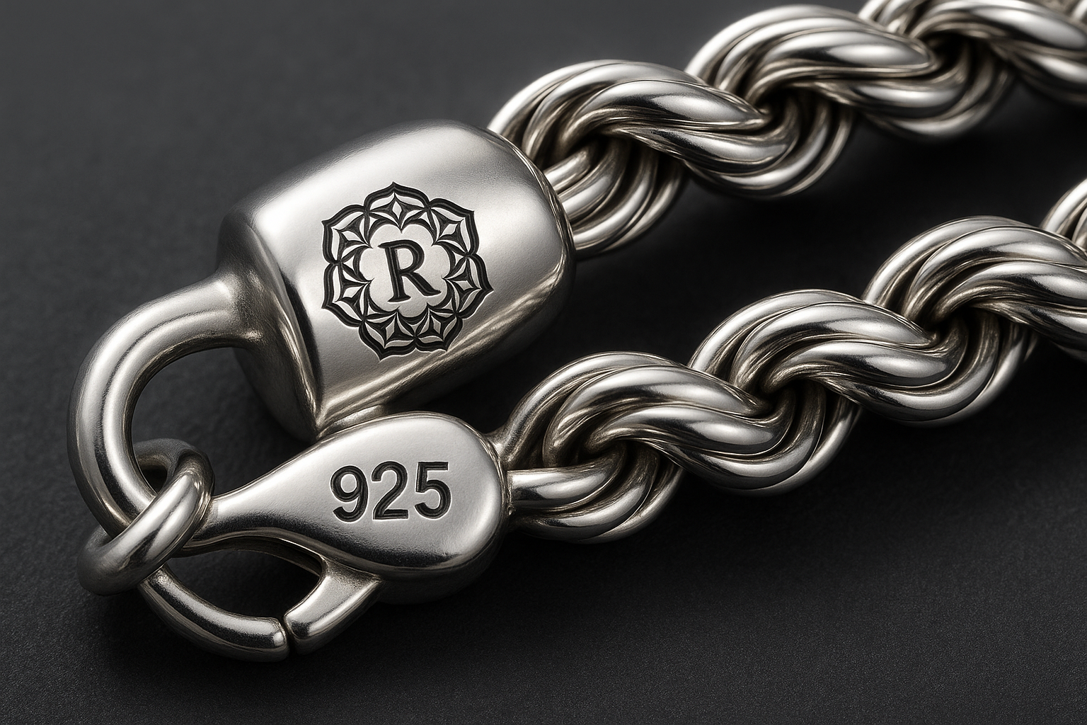 Close-up with 925 marking and logo