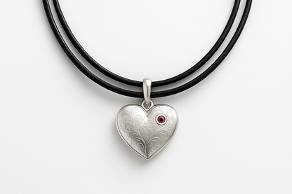 Double thin black leather necklace with heart pendant