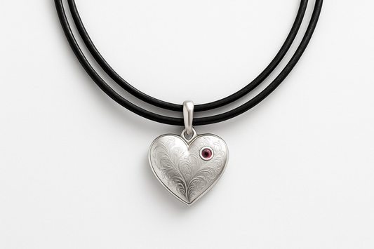 Double thin black leather necklace with heart pendant