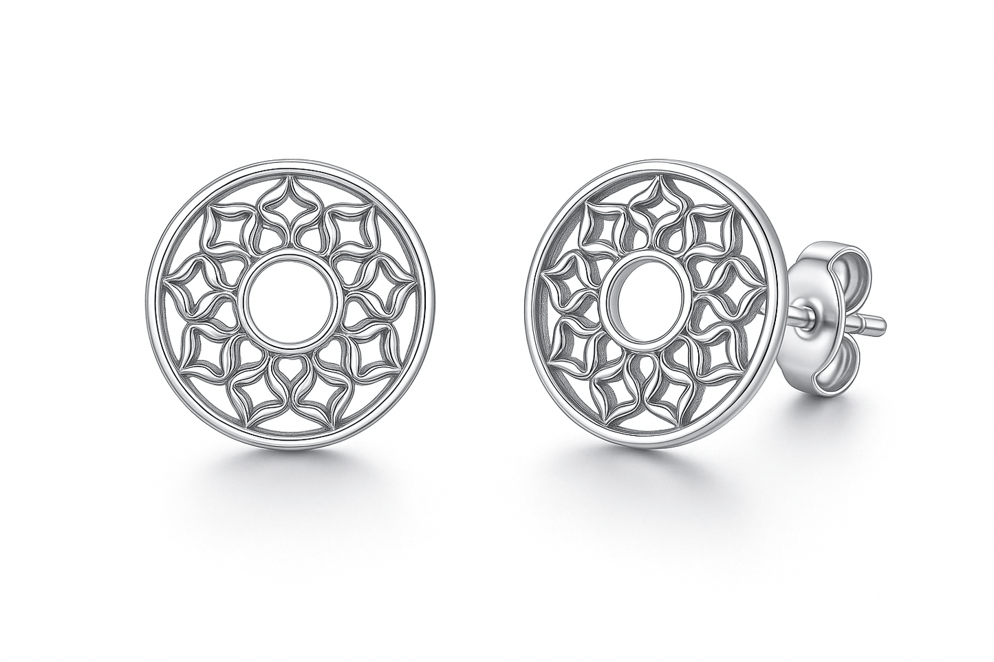 Sterling Silver Signature Earrings - Handcrafted Jewelry S400325 - Rosa argento