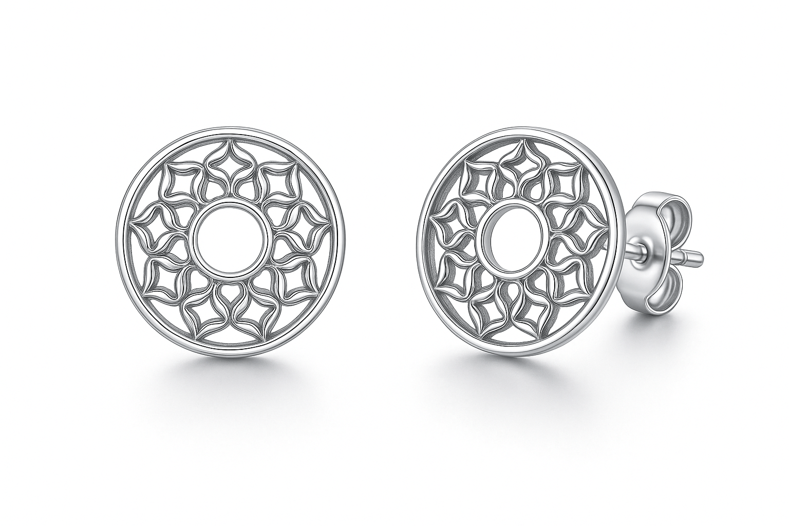 Sterling Silver Signature Earrings - Handcrafted Jewelry S400325 - Rosa argento