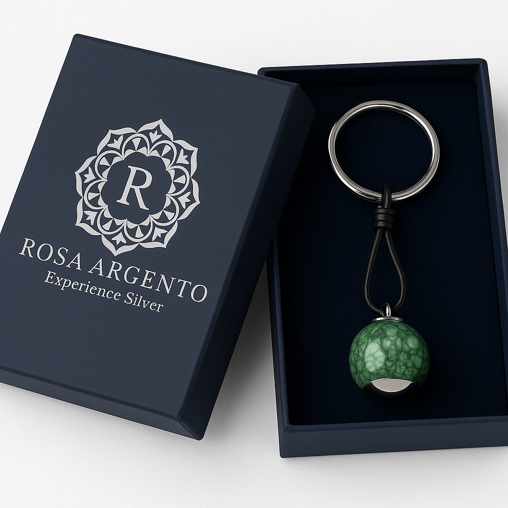 Kmg2 Silver Green Marble Stone Keychain - Premium Quality S500225 - Rosa argento