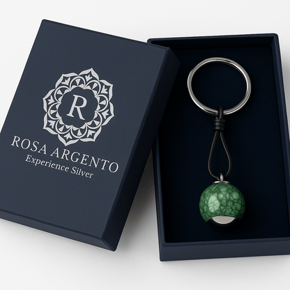 Kmg2 Silver Green Marble Stone Keychain - Premium Quality S500225 - Rosa argento
