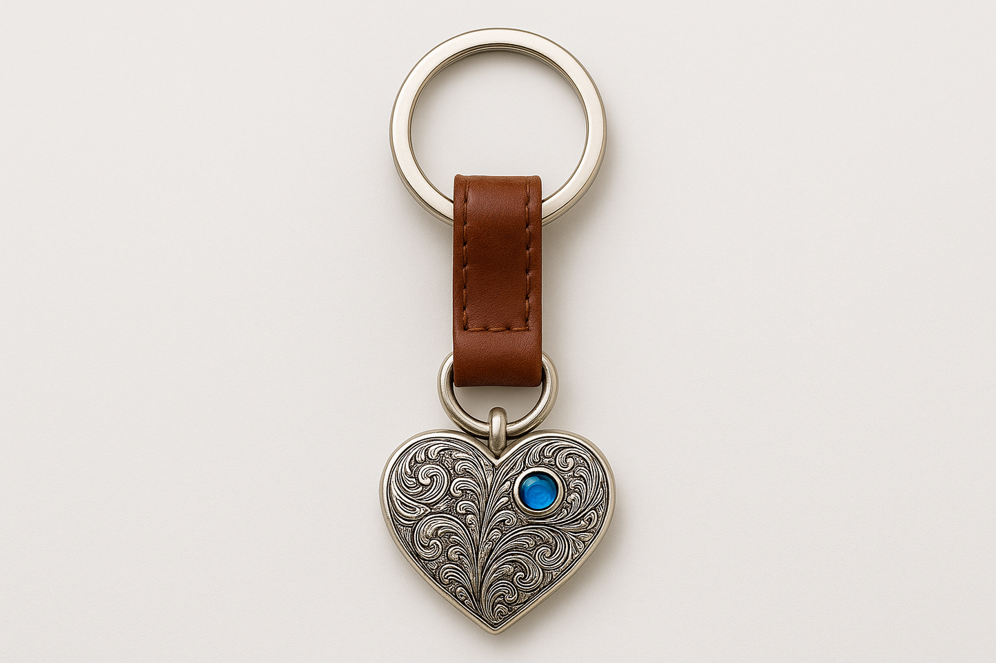 Heart keychain with blue accent