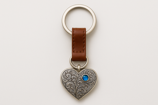 Heart keychain with blue accent