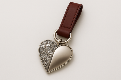 Heart keychain with burgundy leather