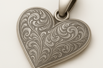 Ph5 Silver Heart Pendant Necklace with Red Leather Cord - Engraved Design S201425 - Rosa argento