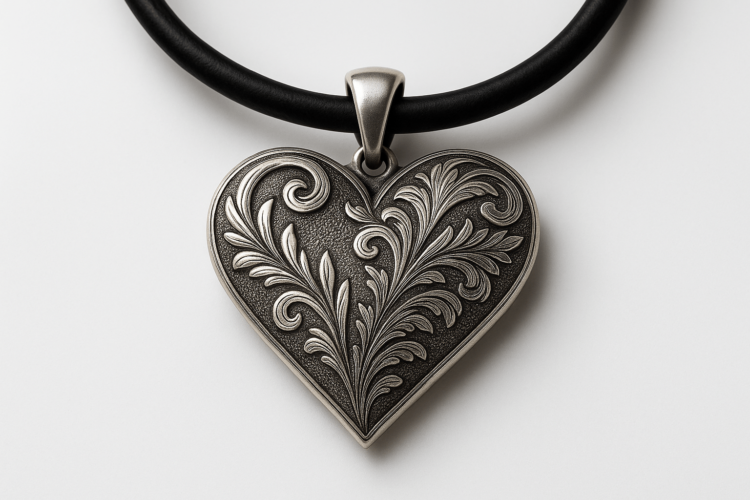 Rosa Argento Silver Heart Pendant - Handcrafted 925 Sterling Silver with Engraved Floral Patterns S201525 - Rosa argento