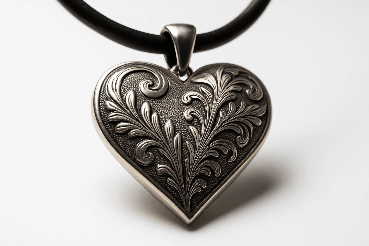 Rosa Argento Silver Heart Pendant - Handcrafted 925 Sterling Silver with Engraved Floral Patterns S201525 - Rosa argento