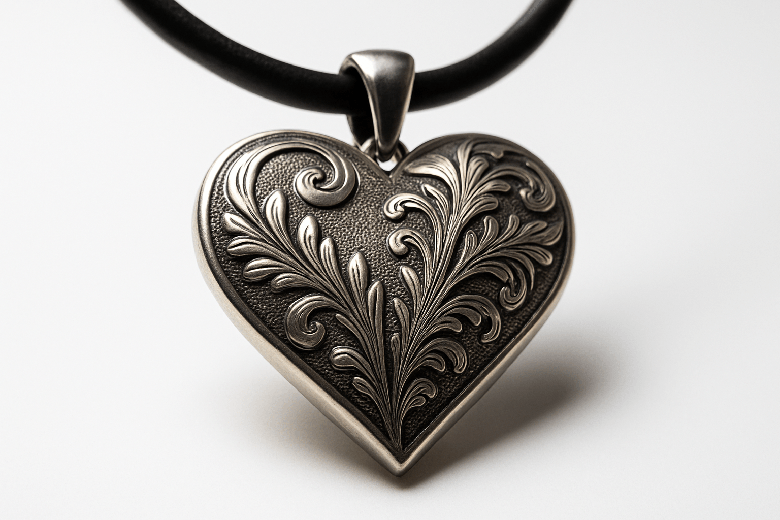 Rosa Argento Silver Heart Pendant - Handcrafted 925 Sterling Silver with Engraved Floral Patterns S201525 - Rosa argento