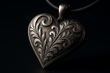 Rosa Argento Silver Heart Pendant - Handcrafted 925 Sterling Silver with Engraved Floral Patterns S201525 - Rosa argento