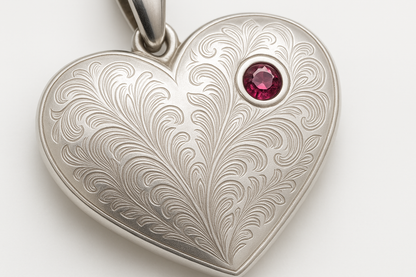 Heart Pendant Ruby Detail Shot