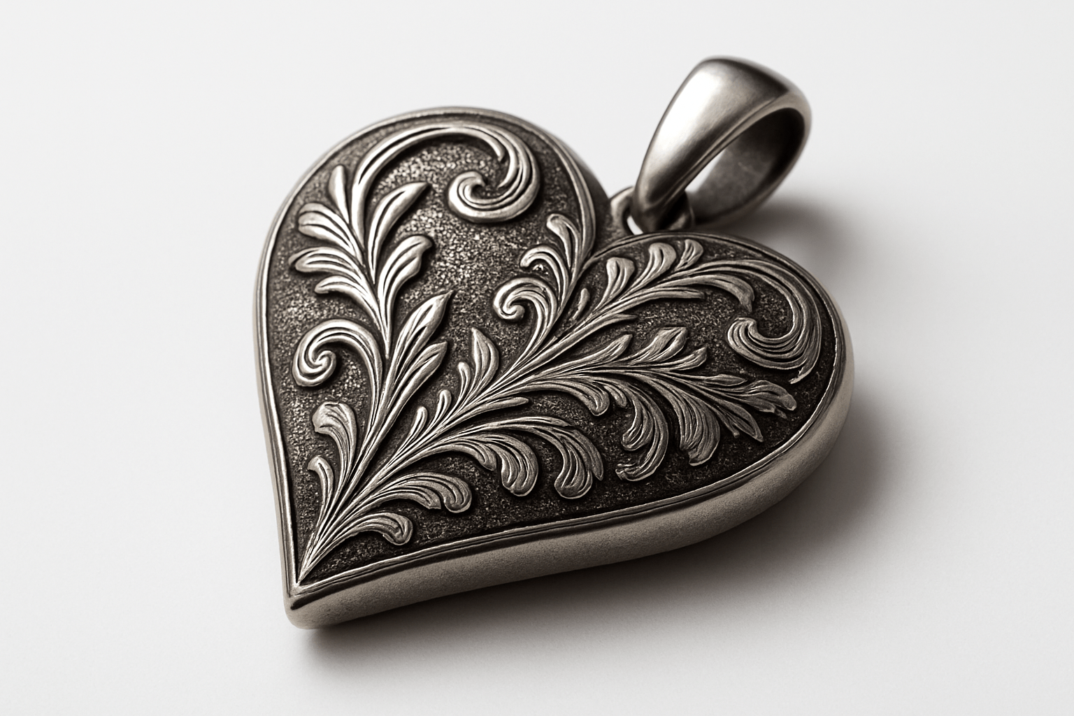 Rosa Argento Silver Heart Pendant - Handcrafted 925 Sterling Silver with Engraved Floral Patterns S201525 - Rosa argento