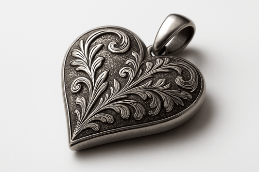 Rosa Argento Silver Heart Pendant - Handcrafted 925 Sterling Silver with Engraved Floral Patterns S201525 - Rosa argento