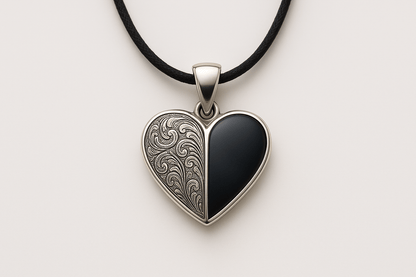Rosa Argento Silver Heart Pendant with Black Inlay - 925 Sterling Silver - S201625 - Rosa argento