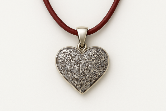 Heart pendant with red leather cord
